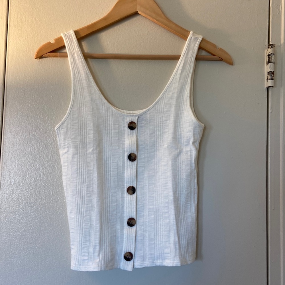 AE stretch cotton ribbed button front tank